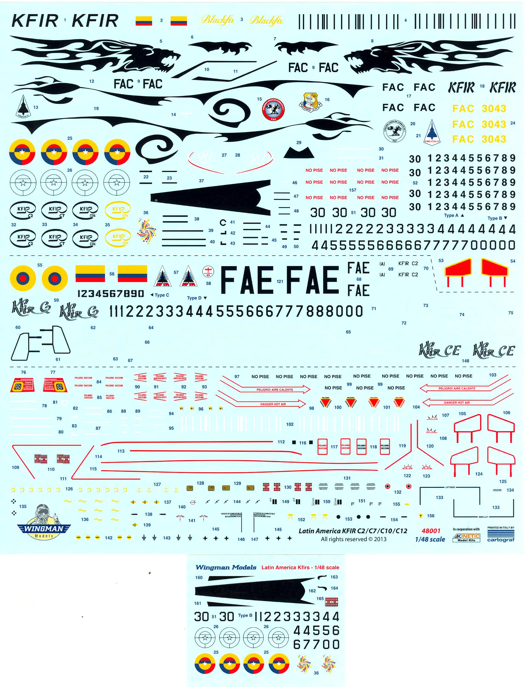 Wingman Models Decals 1/48 LATIN AMERICAN KFIR C2/C7/C10/C12 Jet ...