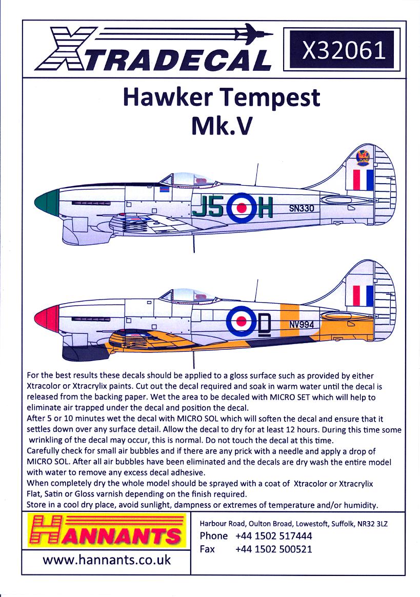 Xtra Decals 1/32 HAWKER TEMPEST Mk.V British WWII & Post-War Fighter | eBay