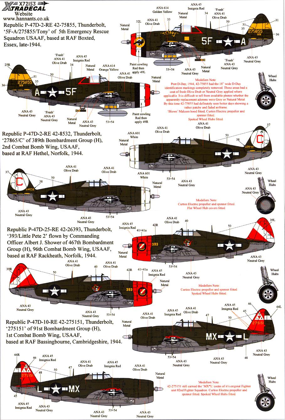  Decals 1/72 P 47D THUNDERBOLT War Weary 5th ERS & Formation Monitors