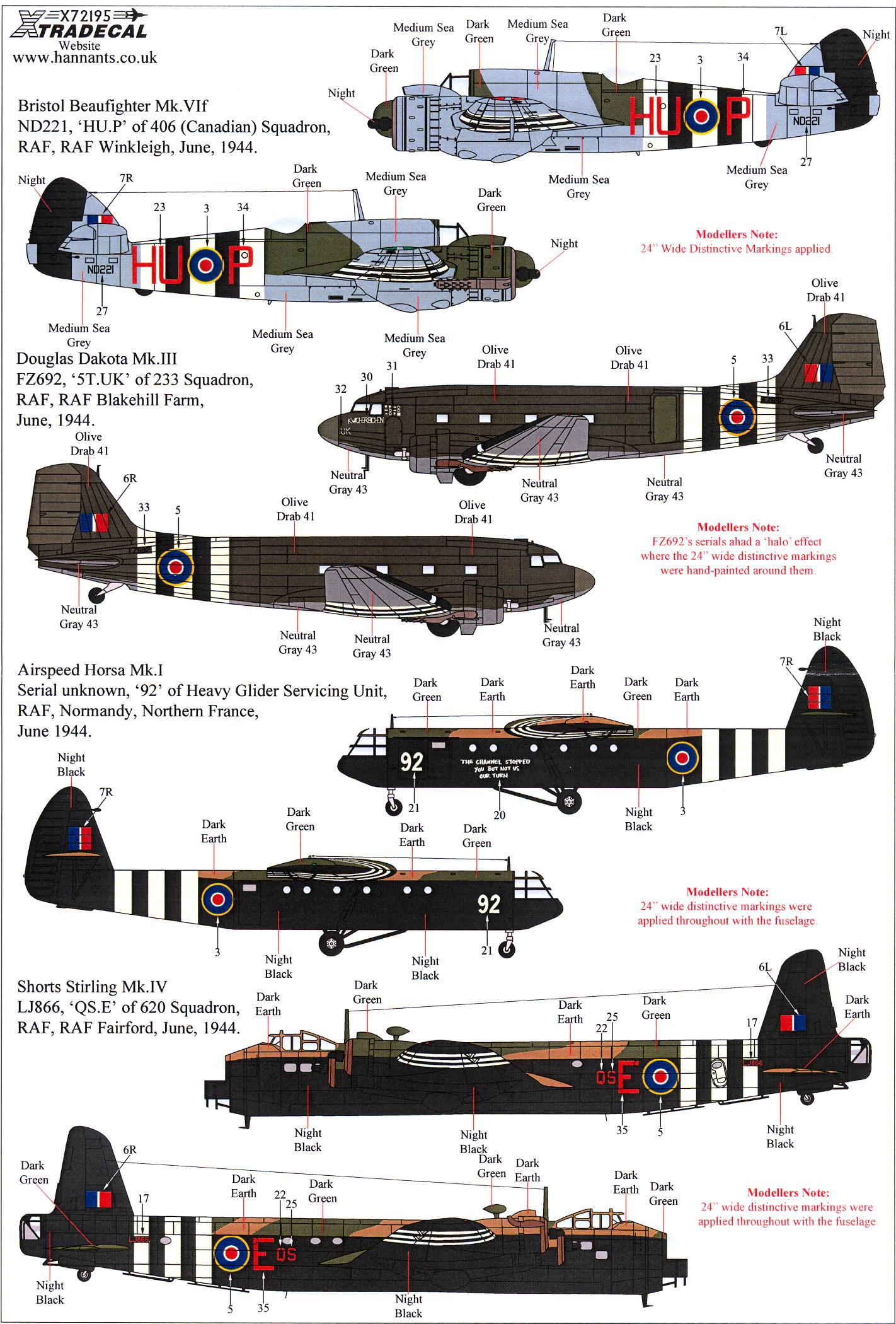 Xtra Decals 1/72 D-DAY 70th ANNIVERSARY RAF FAA Multiple Engine Types ...