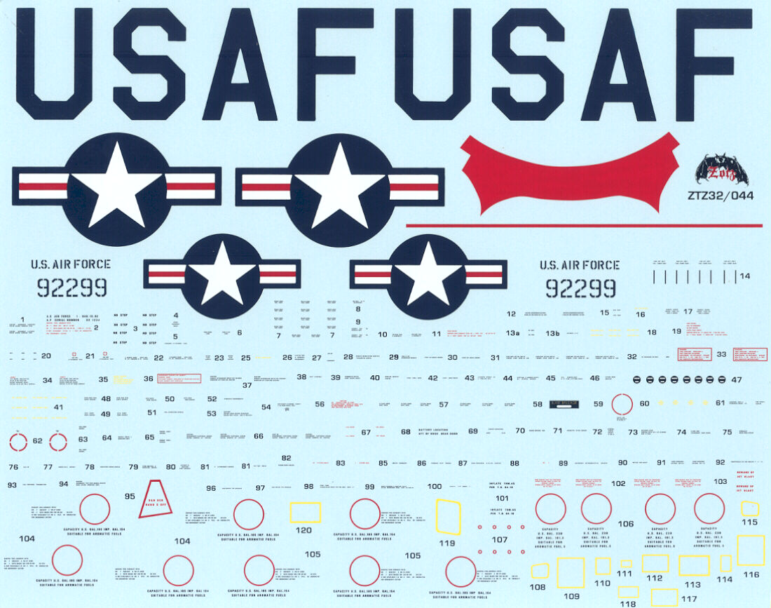 Zotz Decals 1/32 REPUBLIC F 84E F 84G THUNDERJET Part 1  